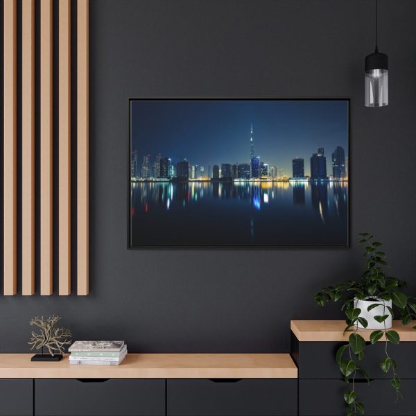 88289-99.jpg Dubai Skyline During Night Time Framed Canvas