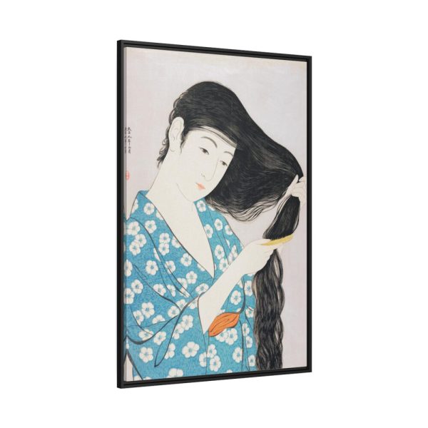 Woman Combing Her Hair Framed Canvas