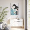 Woman Combing Her Hair Framed Canvas
