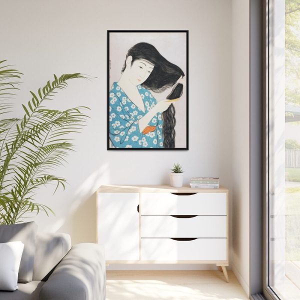 Woman Combing Her Hair Framed Canvas