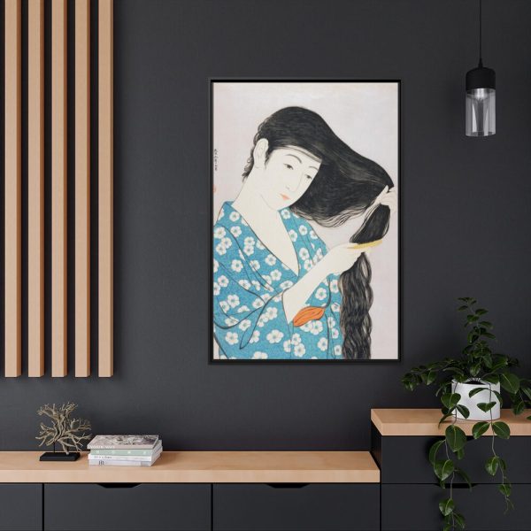 Woman Combing Her Hair Framed Canvas