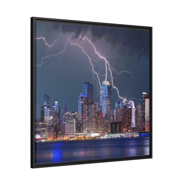New York City Lightning Storm Framed Canvas