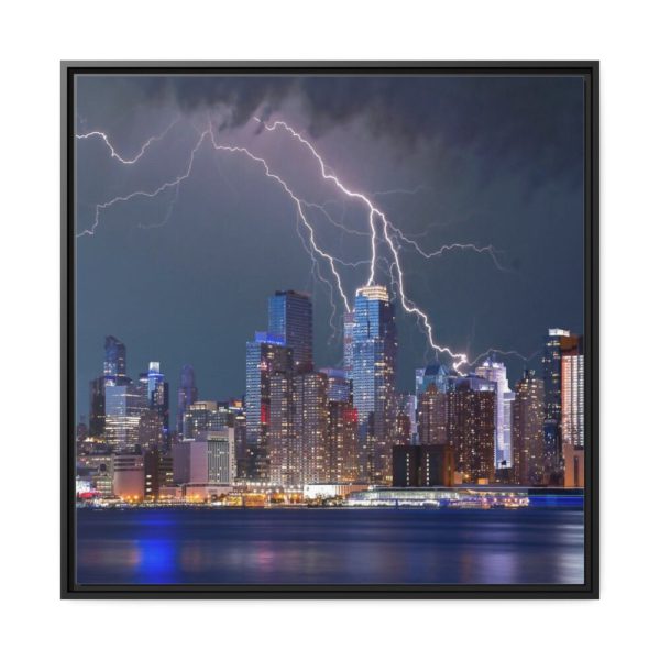 New York City Lightning Storm Framed Canvas