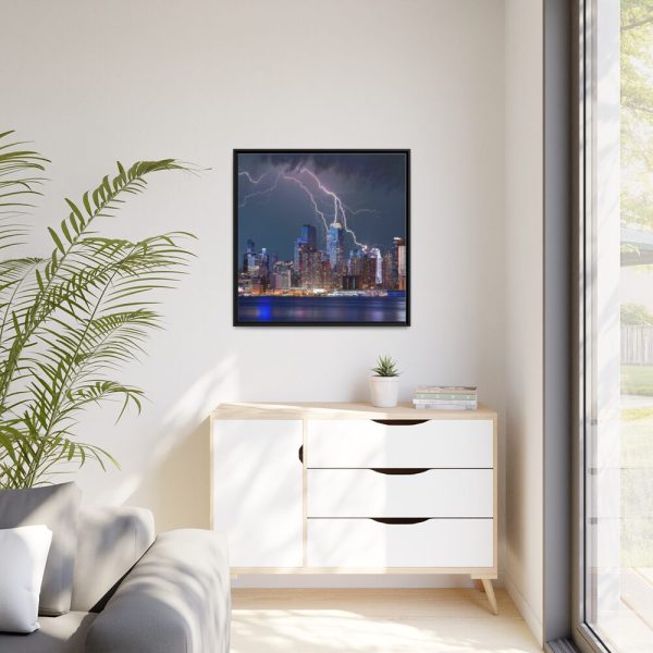 New York City Lightning Storm Framed Canvas