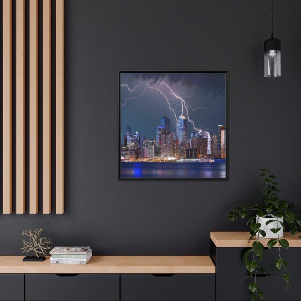 New York City Lightning Storm Framed Canvas