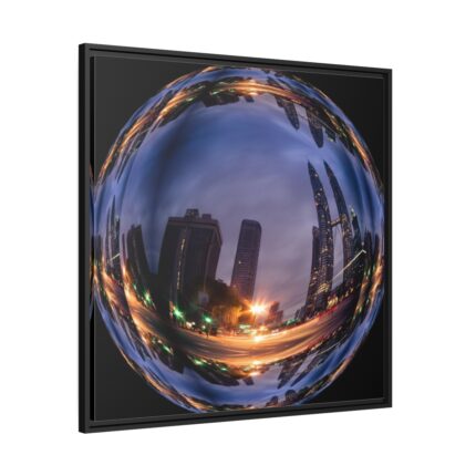 Photo Effect City Skyscrapers Lighting Ball Framed Canvas