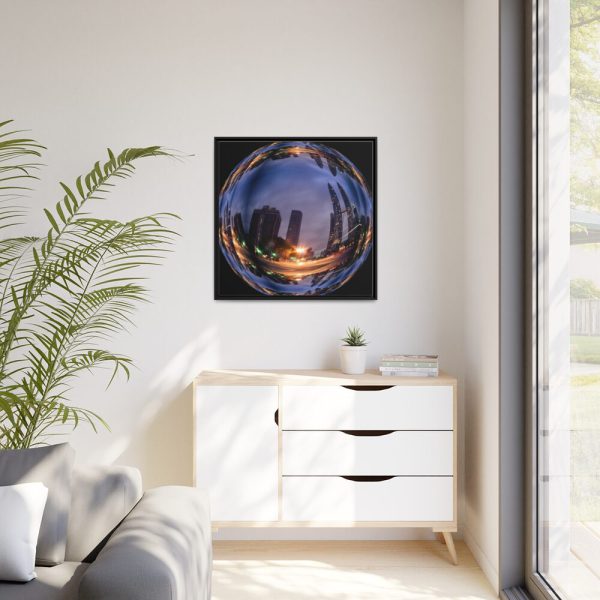 88302-38.jpg Photo Effect City Skyscrapers Lighting Ball Framed Canvas