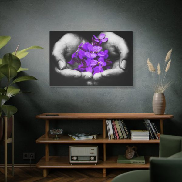 Purple Flowers in Hands Standard Canvas