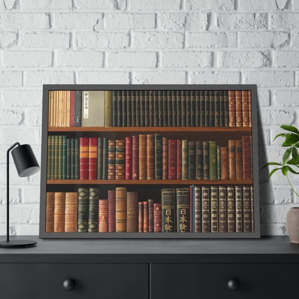 93854-107.jpg Antique Books in a Library Framed Poster