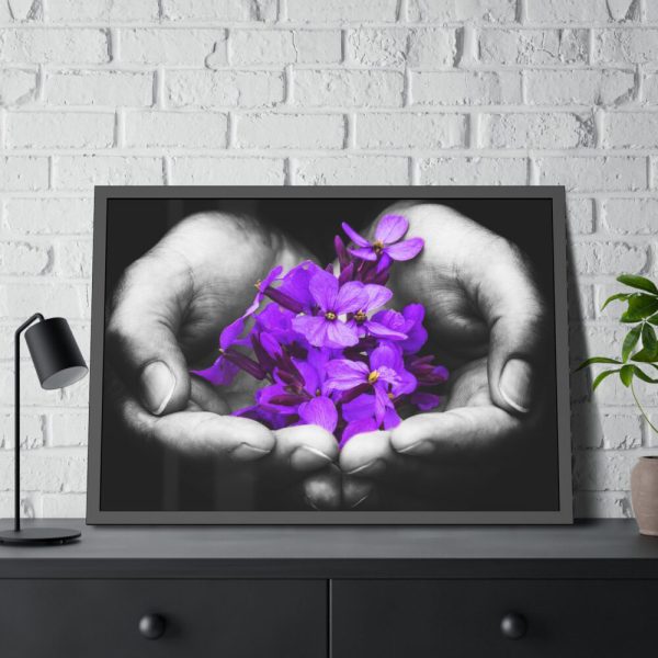 93854-159.jpg Purple Flowers in Hands Framed Poster