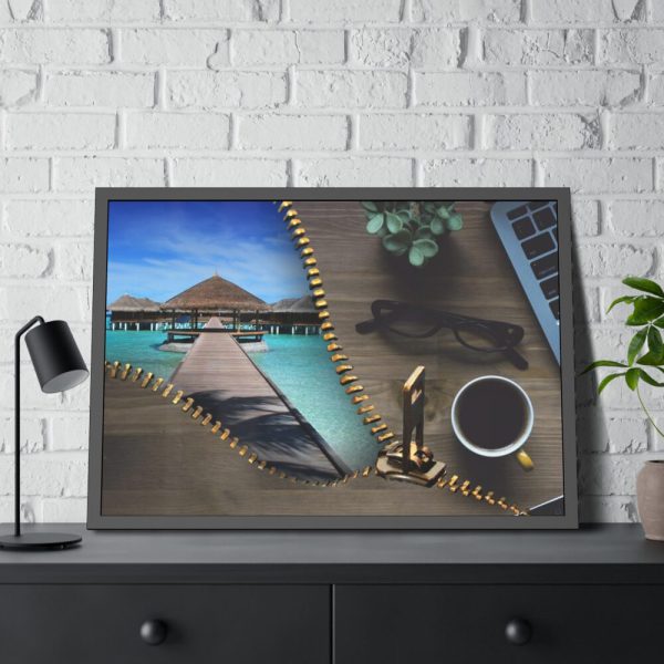 93854-35.jpg Office Work vs Sea and Beach Framed Poster