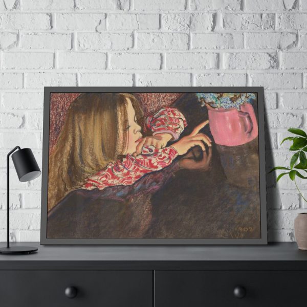 Girl With a Vase of Flowers by Stanislaw Wyspianski Framed Poster