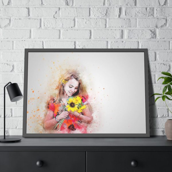 93854-627.jpg Woman with Sunflower Framed Poster