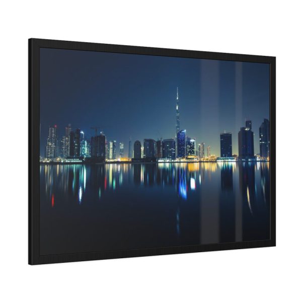 93854-73.jpg Dubai Skyline During Night Time Framed Poster