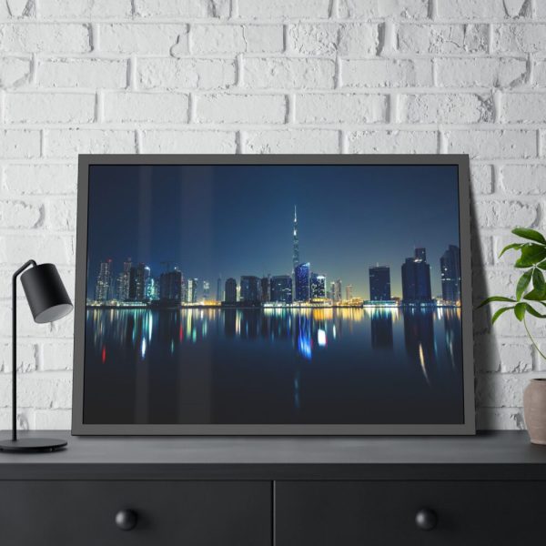 93854-75.jpg Dubai Skyline During Night Time Framed Poster