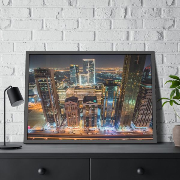 93855-103.jpg Dubai Skyscrapers at Night Framed Poster