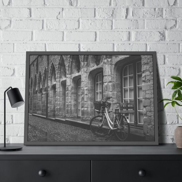 93855-227.jpg Black and White Shot of Bike Framed Poster