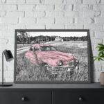Pink Oldtimer Car Framed Poster - Image 8