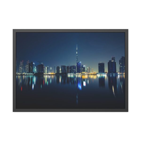 93855-72.jpg Dubai Skyline During Night Time Framed Poster