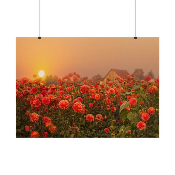 Barn in Smokey Orange Sky Poster