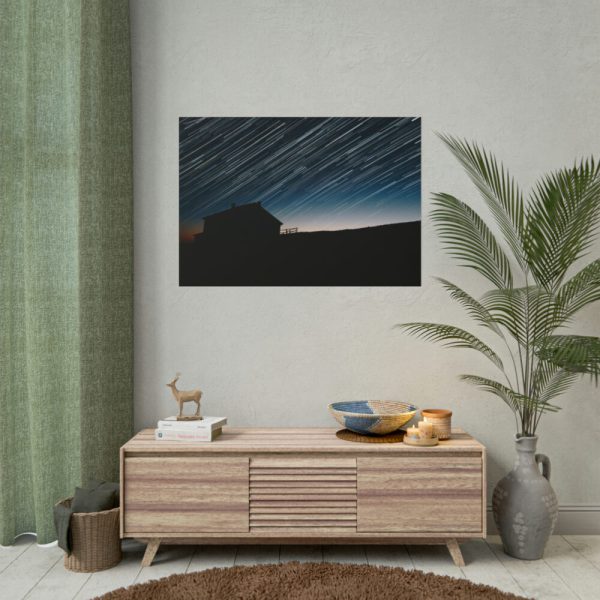 101875-87.jpg Long Exposure of the Star Trails Above the Barn Poster