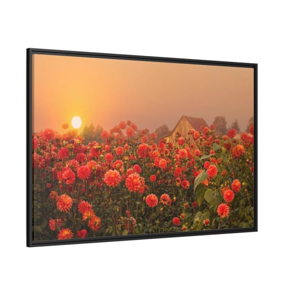 Barn in Smokey Orange Sky Framed Canvas
