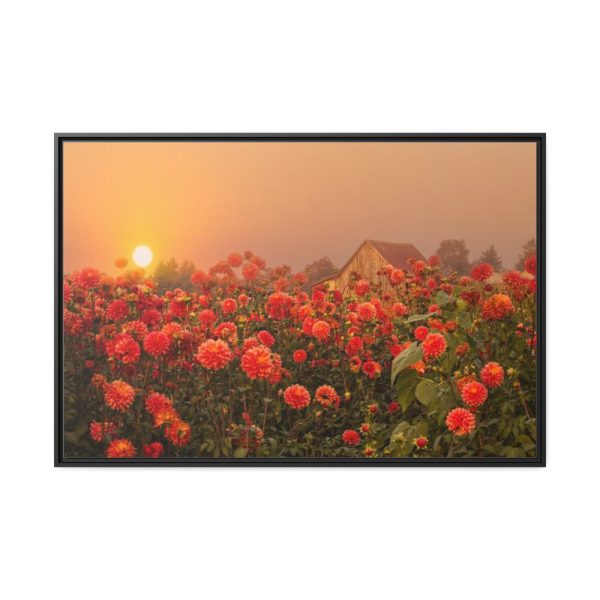 Barn in Smokey Orange Sky Framed Canvas