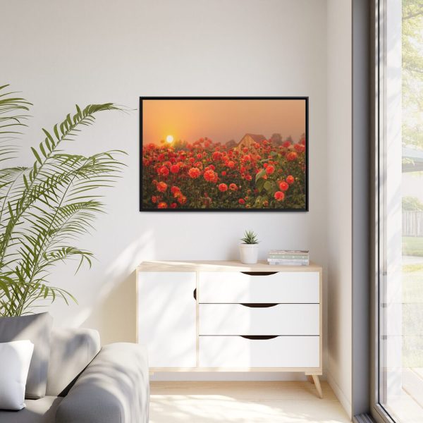Barn in Smokey Orange Sky Framed Canvas