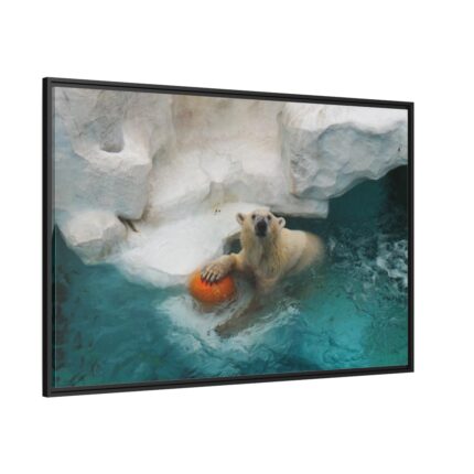 Polar Bear in Water Framed Canvas