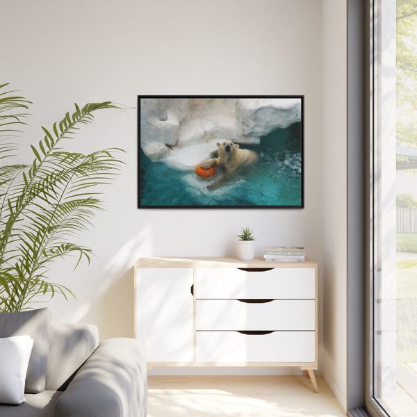 Polar Bear in Water Framed Canvas
