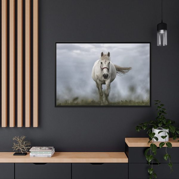 88289-434.jpg White Horse Galloping Framed Canvas
