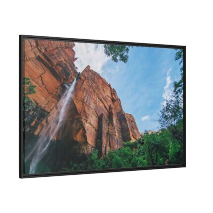 Sandstone Cliff with a Waterfall Framed Canvas