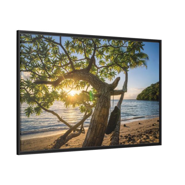 88289-585.jpg Sneaker Hanging from a Sand Beach Tree at Sunset Framed Canvas