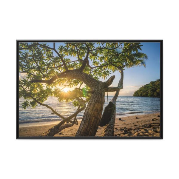 88289-586.jpg Sneaker Hanging from a Sand Beach Tree at Sunset Framed Canvas