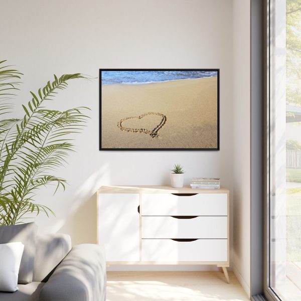 88289-653.jpg Heart Drawn on Sand at Beach Framed Canvas