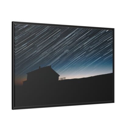 Long Exposure of the Star Trails Above the Barn Framed Canvas