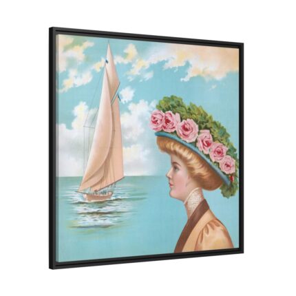 Aesthetic Vintage Woman at the Beach Framed Canvas