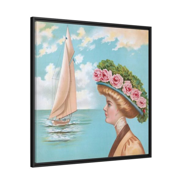 Aesthetic Vintage Woman at the Beach Framed Canvas