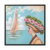 Aesthetic Vintage Woman at the Beach Framed Canvas
