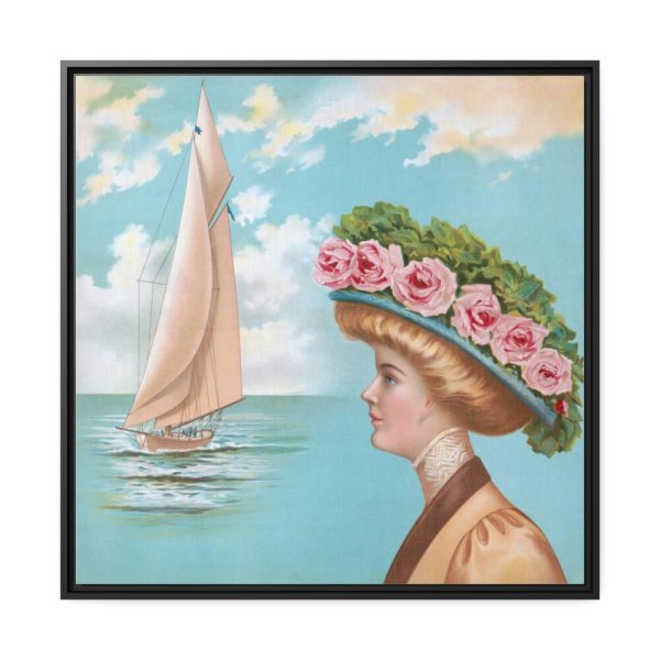 Aesthetic Vintage Woman at the Beach Framed Canvas