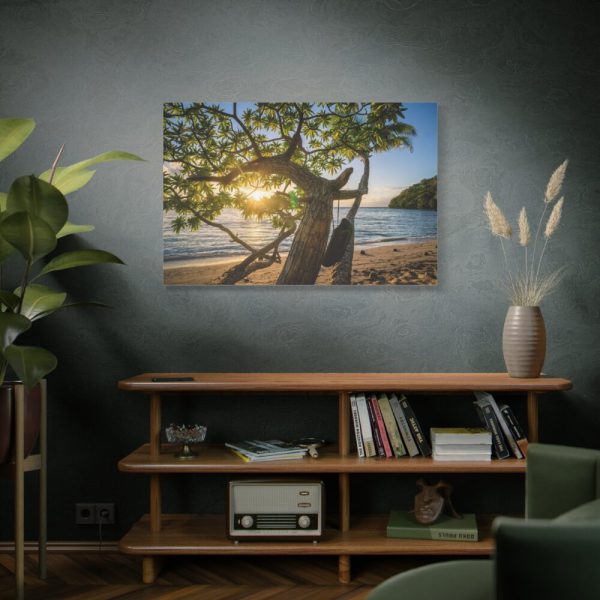 91638-589.jpg Sneaker Hanging from a Sand Beach Tree at Sunset Standard Canvas