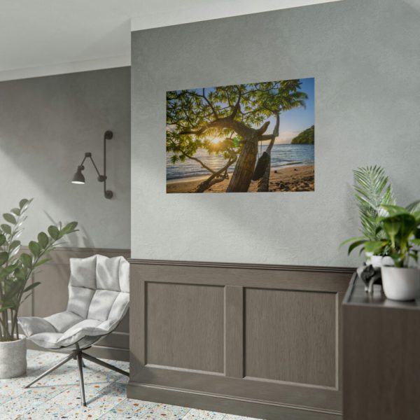 92409-611.jpg Sneaker Hanging from a Sand Beach Tree at Sunset Poster
