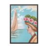 Aesthetic Vintage Woman at the Beach Framed Poster