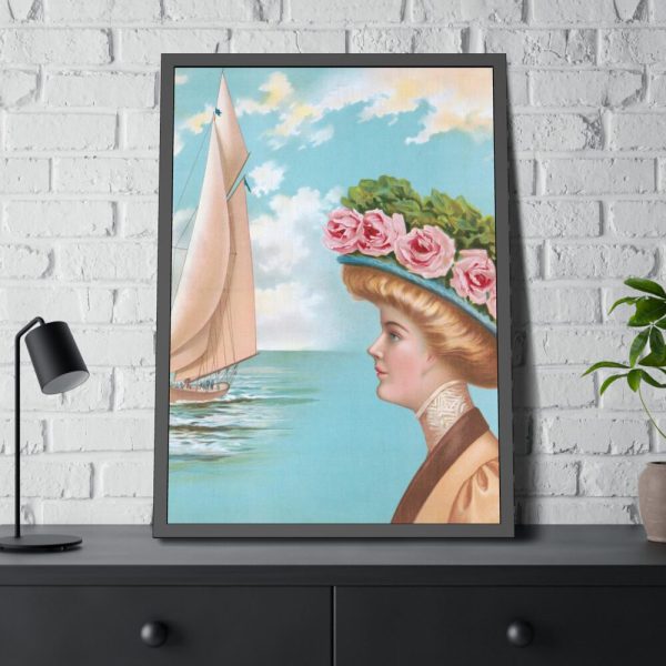 Aesthetic Vintage Woman at the Beach Framed Poster