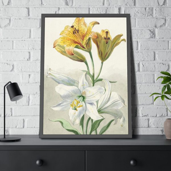 93830-55.jpg Yellow and White Lilies by William van Leen Framed Poster