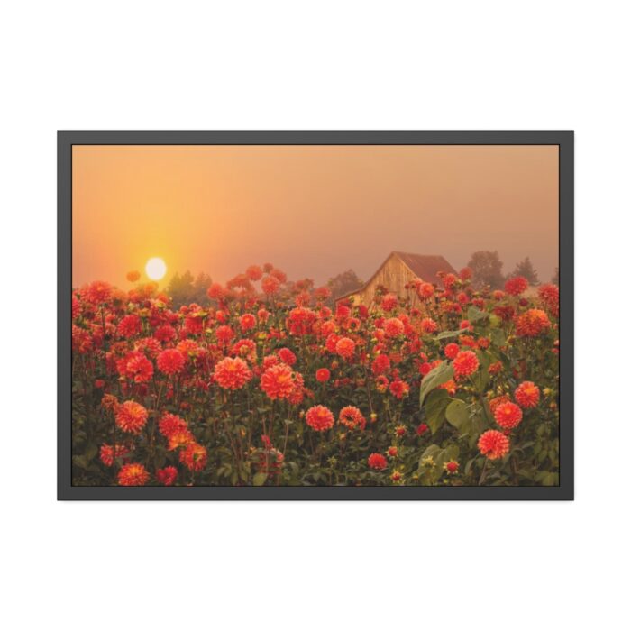 Barn in Smokey Orange Sky Framed Poster - Image 1