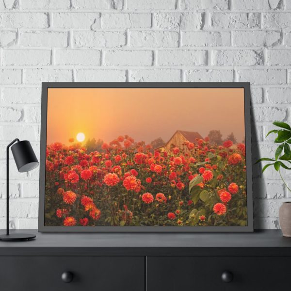 Barn in Smokey Orange Sky Framed Poster