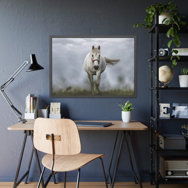 93854-418.jpg White Horse Galloping Framed Poster