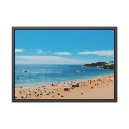 Crowded Beach with Tourists Framed Poster