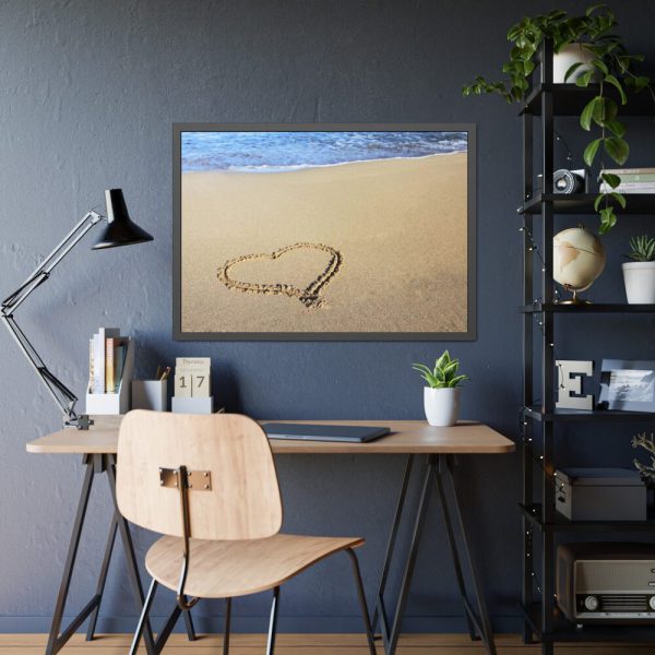 93854-594.jpg Heart Drawn on Sand at Beach Framed Poster